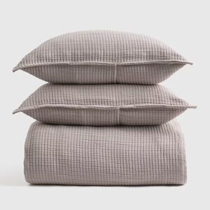 NWT QUINCE Organic Ribbed Cotton Coverlet Set King/Cal King Light Grey 5327